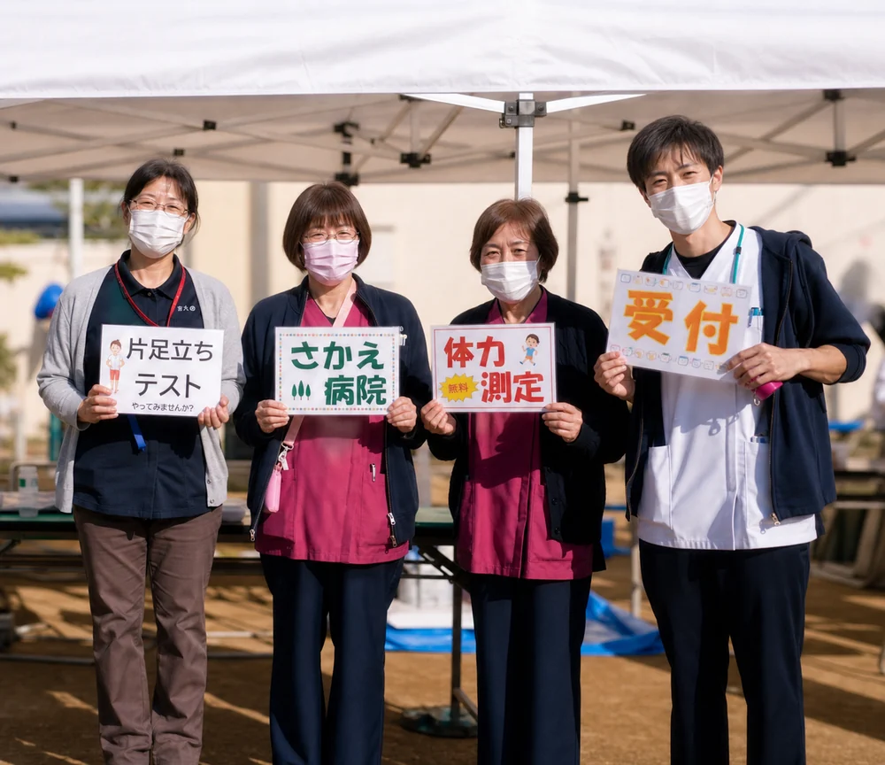 秋葉台フェスティバルに参加したさかえ病院スタッフの集合写真