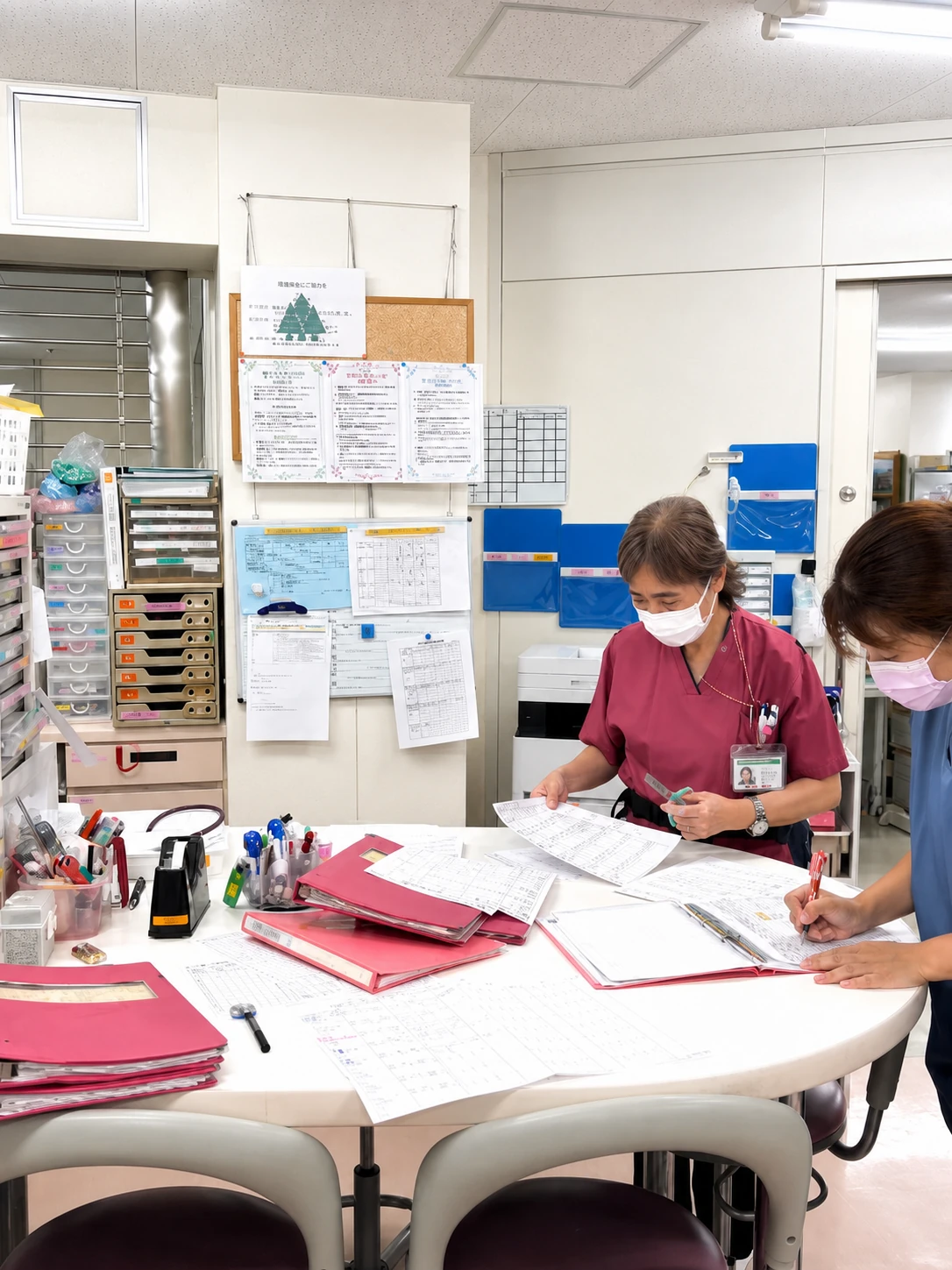 ナースステーションで病棟の情報を共有する様子